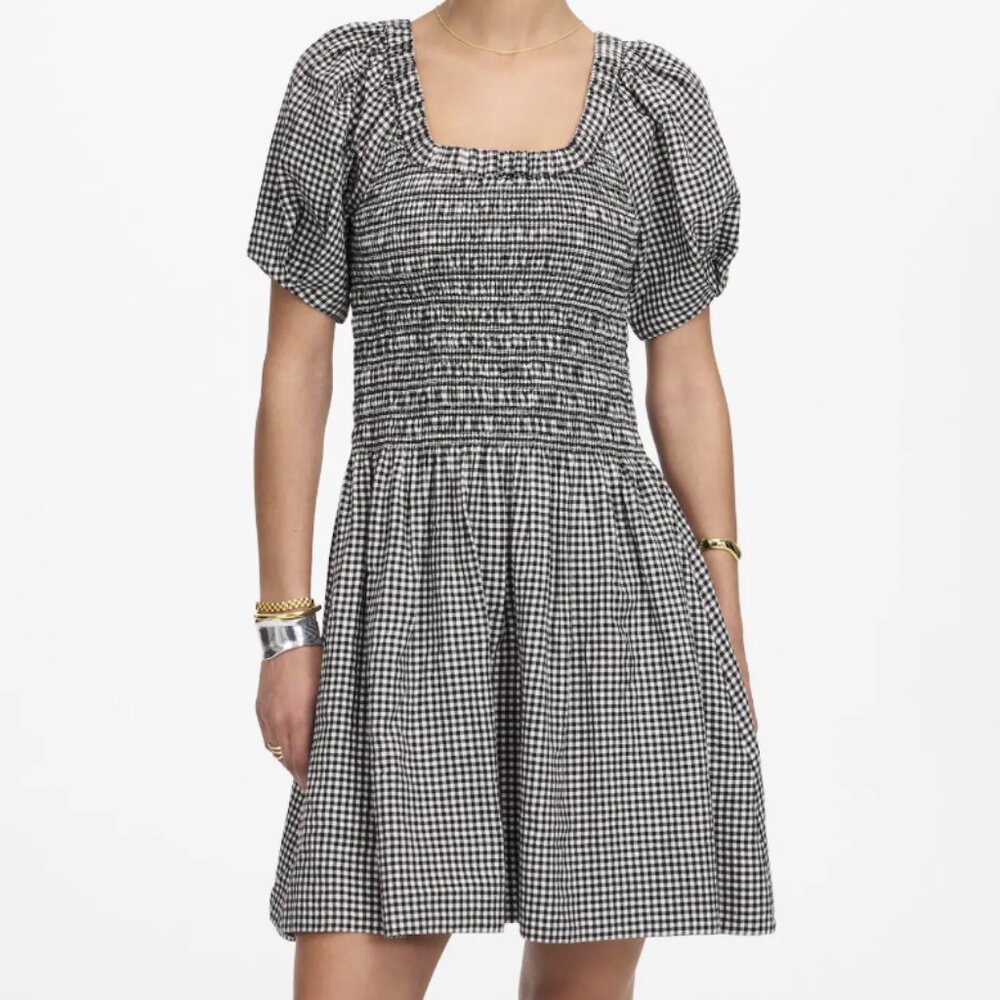 Madewell Smocked U-Neck Mini Dress in Gingham NWT